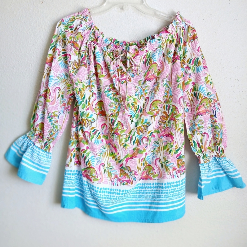 Charlie Paige Pink Flamingo Blouse Top Womens Size S/M NWOT